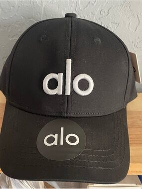 ALO Yoga Black Cap with White Logo Trim